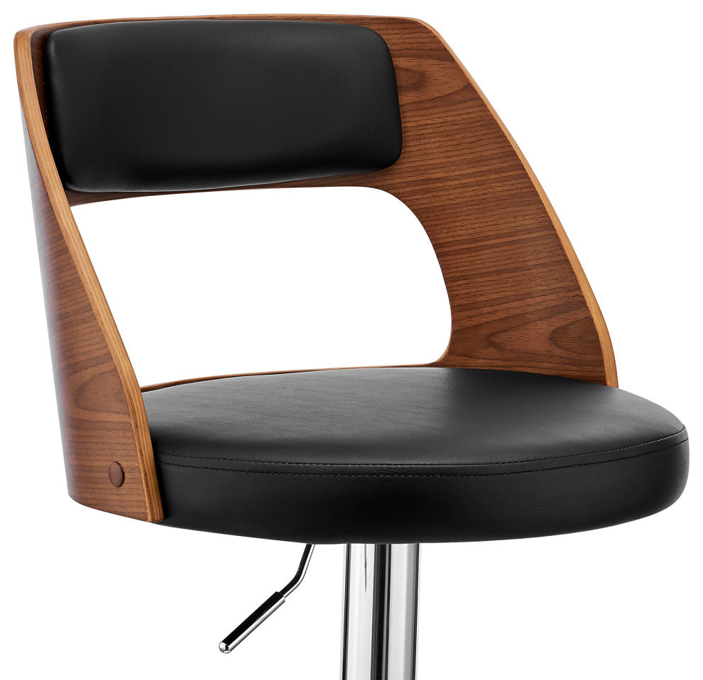 Black Upholstered Chrome Base Adjustable Swivel Bar Stool
