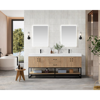 Bahia Bath Vanity, Oak, 72", Matte Black Hardware, Double, Freestanding