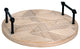 Modern Rustic Carved Chevron Round Tray With Handles