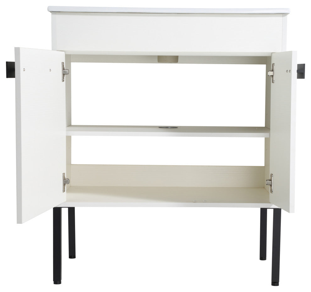 Freestanding/Floating Bathroom Vanity With white Ceramics Top, White, 30"