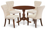 5Pc Kitchen Set, Mahogany Small Kitchen Table, 4 Light Tan Chairs