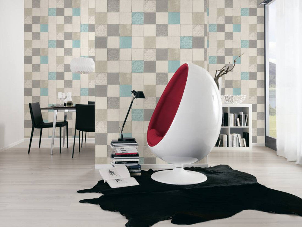 Tile Textured Wallpaper Featuring Floral And Plain Pattern, 374061