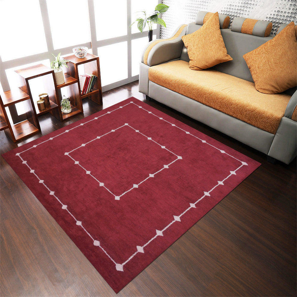 HAND KNOTTED LOOM SILK ECO-FRIENDLY AREA RUGS-10'x10',Square,Red,Geometric, [Square] 10'x10'