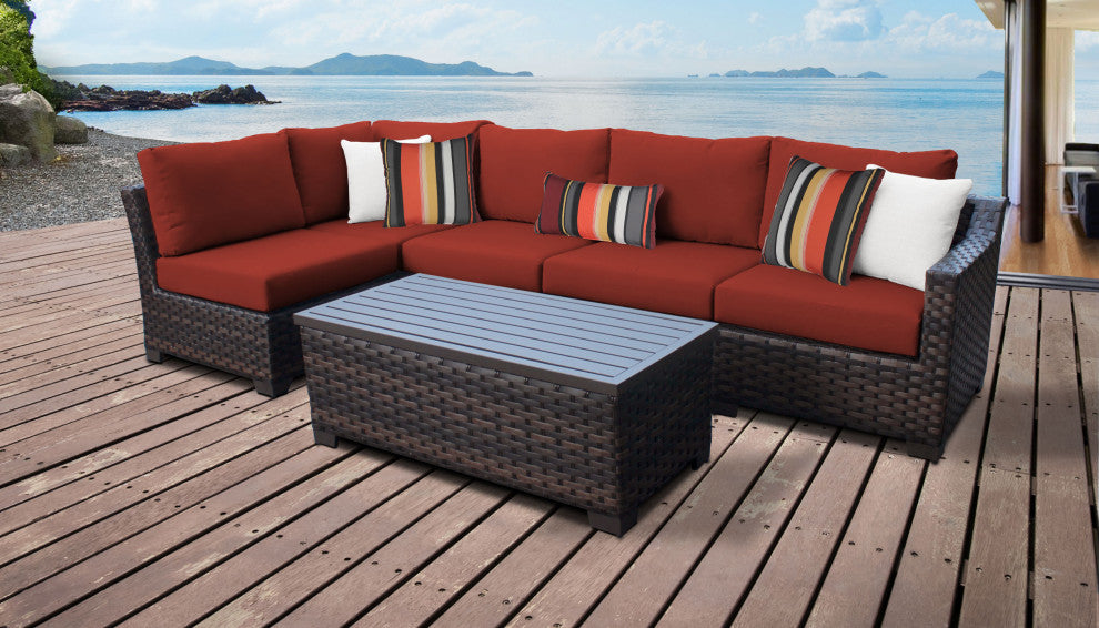 kathy ireland River Brook 6 Piece Wicker Patio Furniture Set, Cinnamon