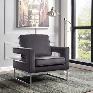 Noah Velvet Upholstered Accent Chair, Gray, Chrome Base