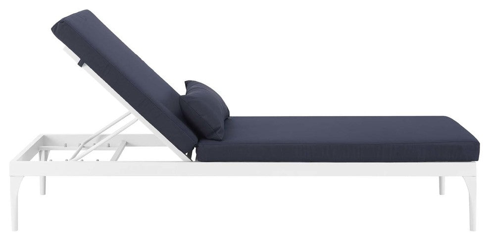White Navy Perspective Cushion Outdoor Patio Chaise Lounge Chair