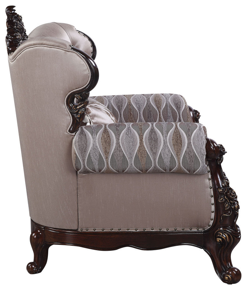 ACME Benbek Chair With Pillow, Fabric and Antique Oak Finish