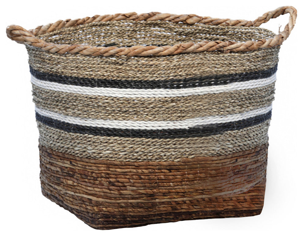 Dantes Natural Hand Woven Banana Stalk and Sea Grass Tri-Tone Baskets, Set of 3