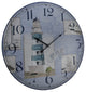 Blue and White Nautical Lighthouse Round Wooden Wall Clock