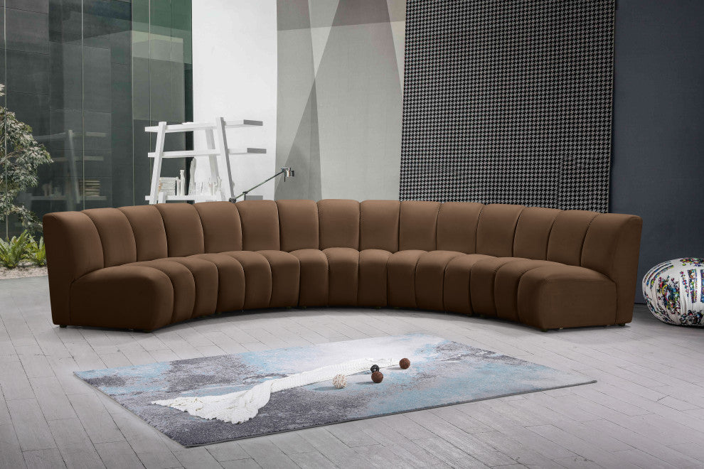 Infinity Channel Tufted Velvet Modular Chair, Brown, 5 Piece