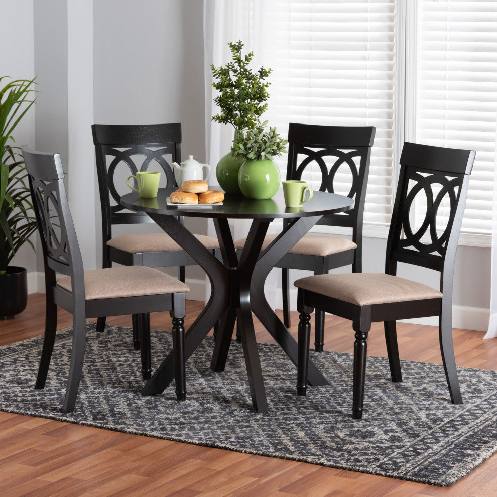 Rainier 5-Piece Dining Set, Beige/Dark Brown