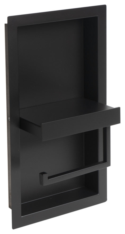 ALFI brand ABTPNC88-BLA Black Matte Stainless Steel Recessed Toilet Paper Niche