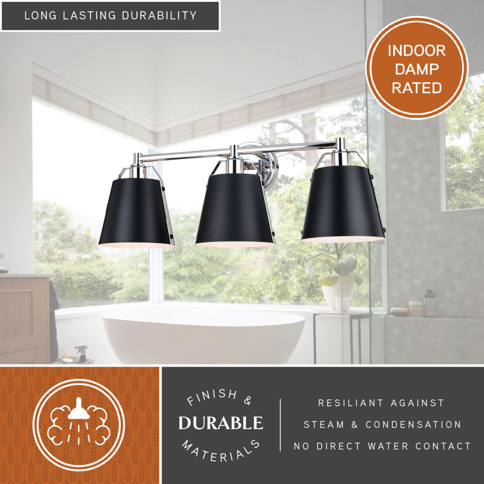 Barrington 24.25" 3 Light Vanity Matte Black and Chrome