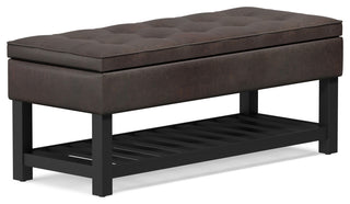 Cosmopolitan Storage Ottoman Bench With Open Bottom, Distressed Brown Faux Leather