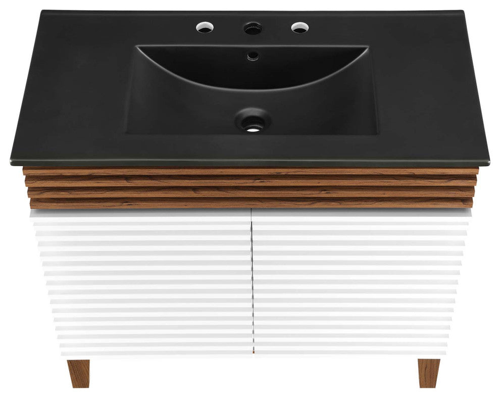 Render 36" Bathroom Vanity, White Walnut Black
