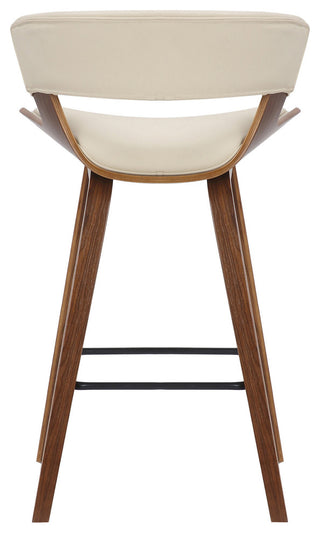 Cream Faux Leather and Wood Modern Bar Stool
