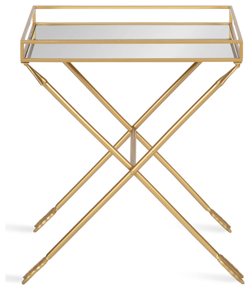Madeira Arrow Mirrored Tray Top Table, Satin Gold 21x14x26