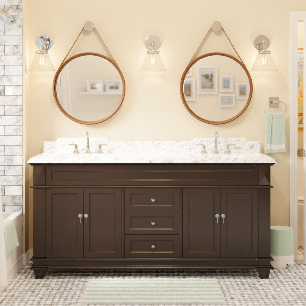 Elizabeth 72" Double Bathroom Vanity, Chocolate, Carrara Marble
