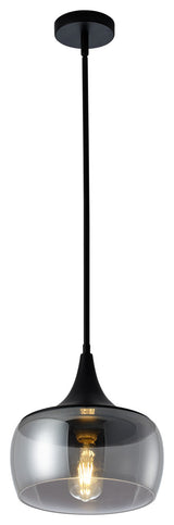 Matte Black 1-Light Pendant Light with Smoke Grey Glass Shade