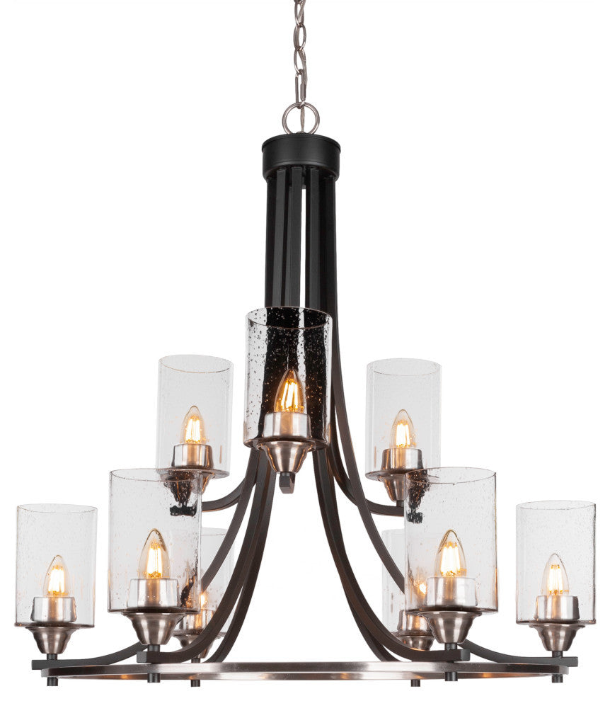 Paramount 9-Light Chandelier, Matte Black & Brushed Nickel, 4" Clear Bubble