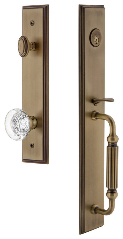 Carre' 1-Piece Dummy Handleset, F Grip and Bordeaux Knob, Vintage Brass, 848891