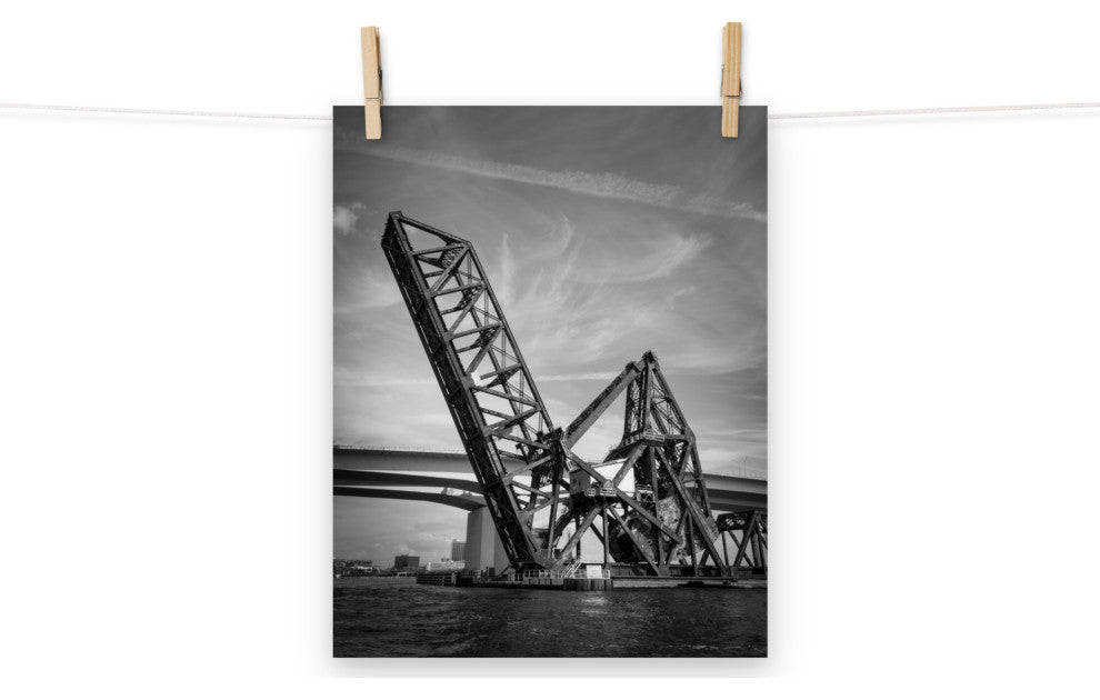 Modern Industrial Wall Decor: Train Drawbridge 2 Black & White Photo, 11" X 14"