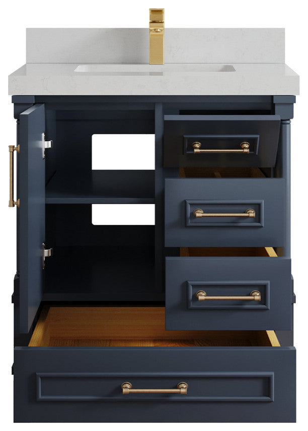 Aberdeen 30 Single Sink Bath Vanity in Hale Navy Blue  2" Carrara Quartz