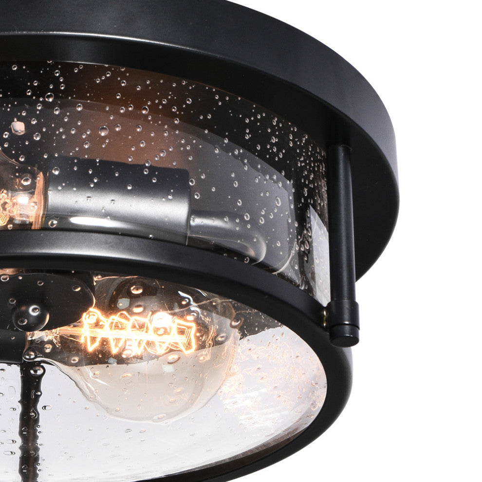 Farmhouse 2-Light Seeded Drum Glass Flush Ceiling Light