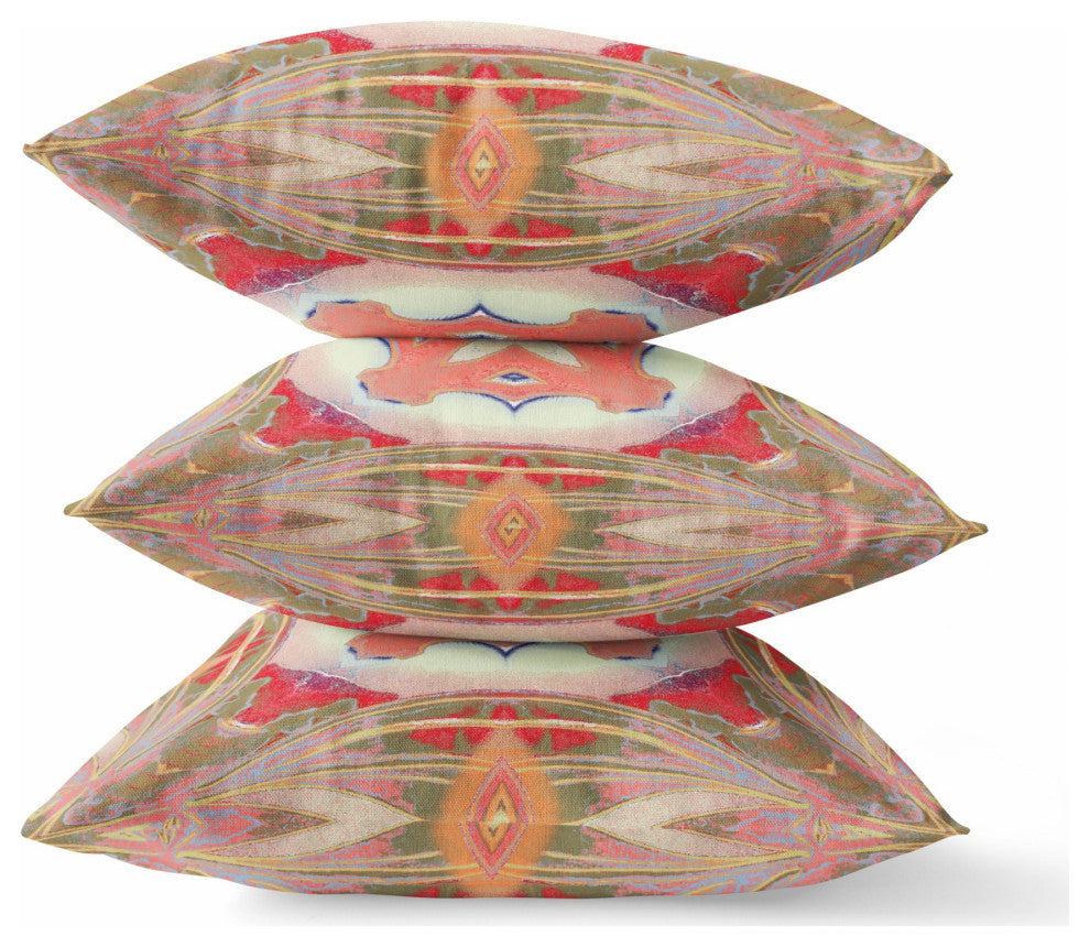 20" Peach Green Geo Tribal Suede Throw Pillow
