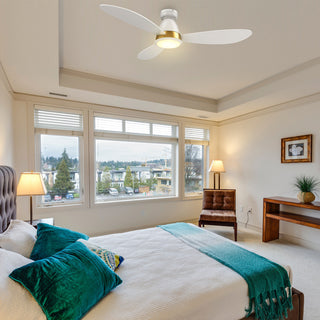 CARRO 52" Flush Mount Ceiling Fan with Dim Light and Remote 10 Speed, White/Gold