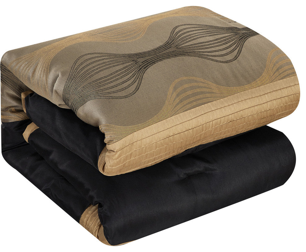 Kath 7-Piece Jacquard Comforter Set, Black Gold, Queen