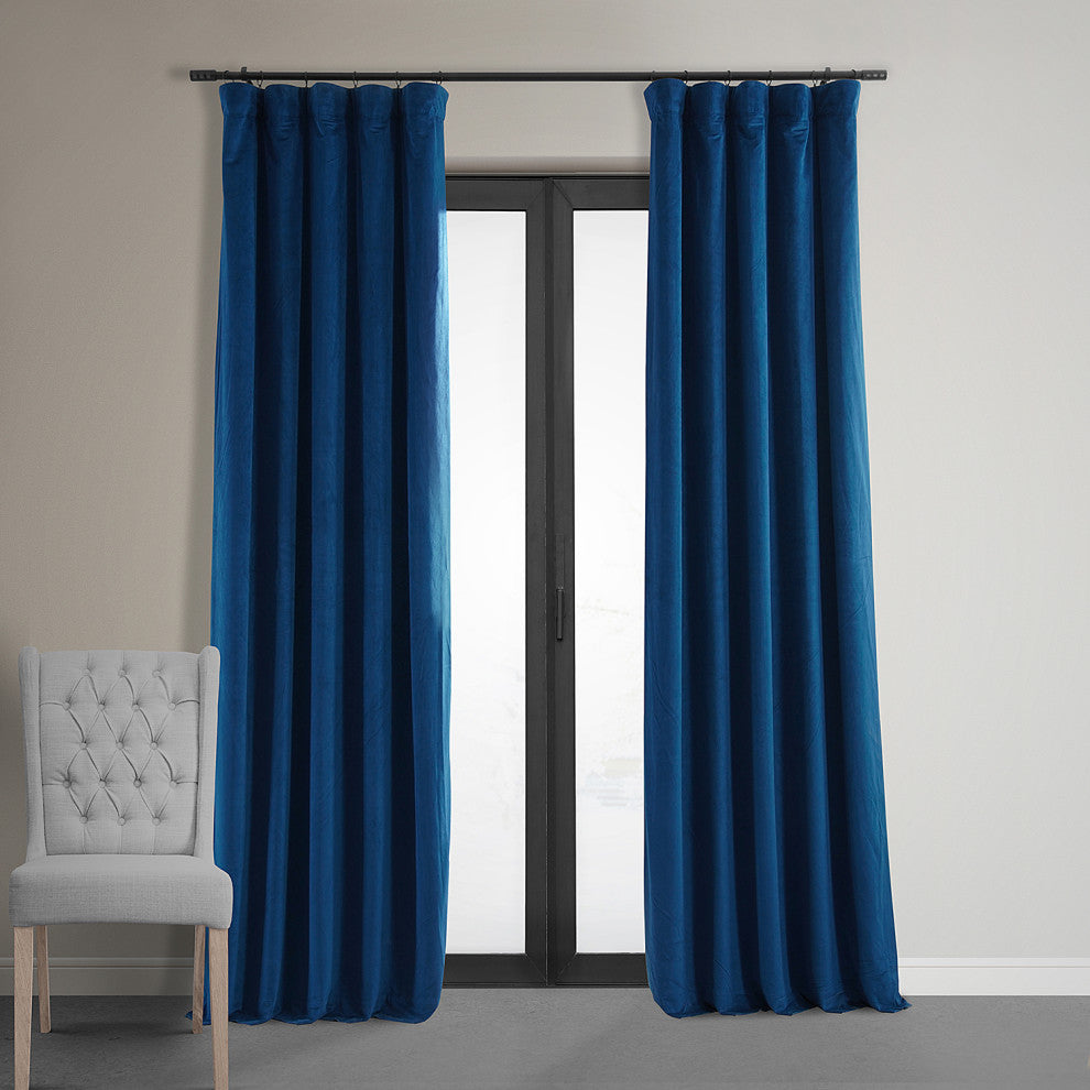Signature Blackout Velvet Curtain Single Panel, Union Blue, 50"x84"