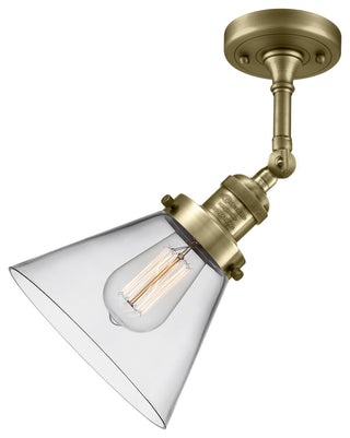 Large Cone 8" Semi-Flush Mount, Antique Brass, Glass: Clear