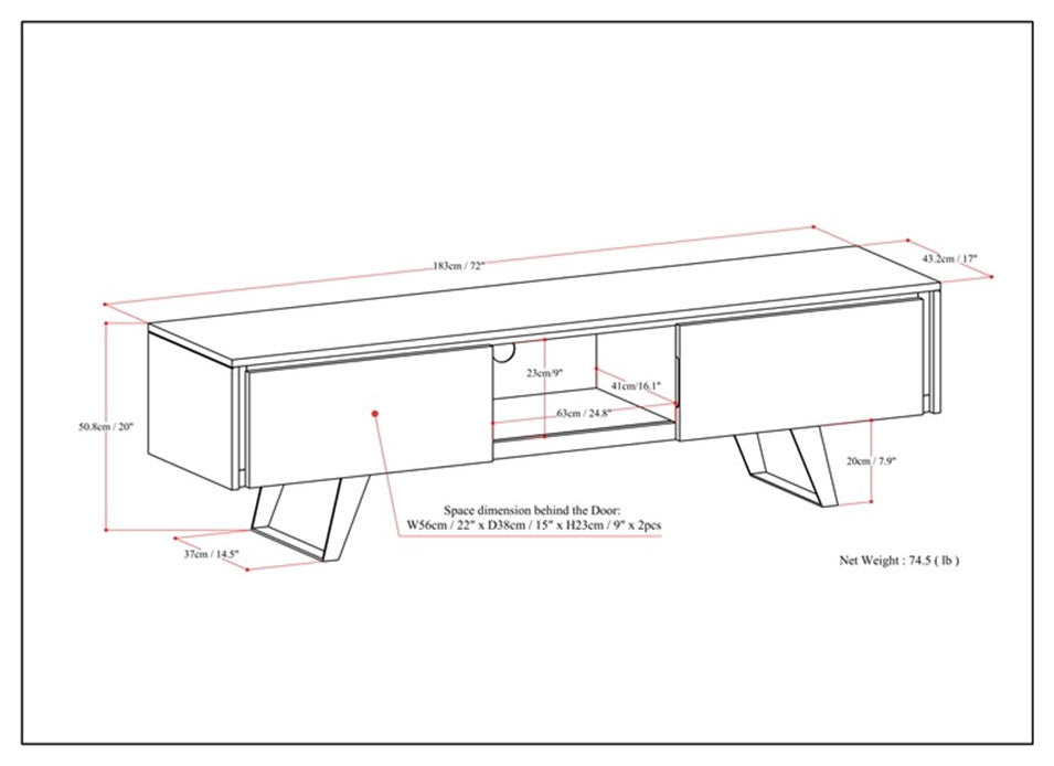 Lowry 72" WD Modern Industrial TV Media Stand in Walnut For TVs upto 80 inches