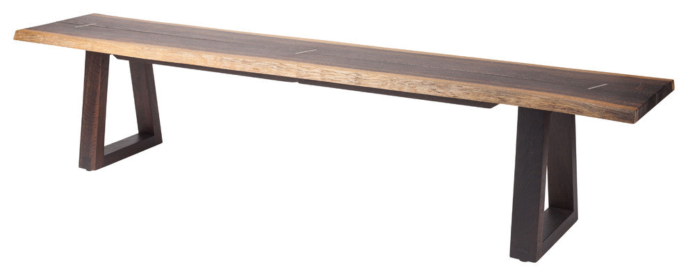 Napa Seared Oak and Brass Details Bench, 70"