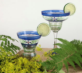 Blue Floral Cosmopolitan Glasses, Set of 2