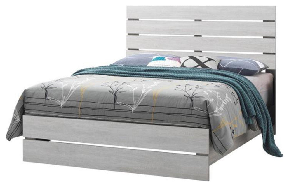 Eastern King Bed With Slat Headboard Design, Coastal White