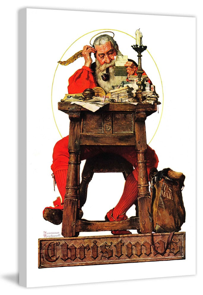 "Santa at His Desk" Painting Print on Canvas by Norman Rockwell