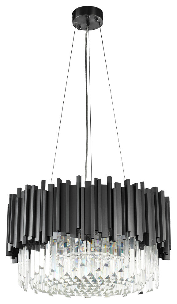 8-Light Black Chandelier With Clear Hanging Crystals