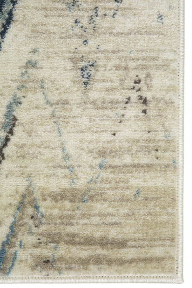8"x11" Beige Blue Distressed Chevron Area Rug