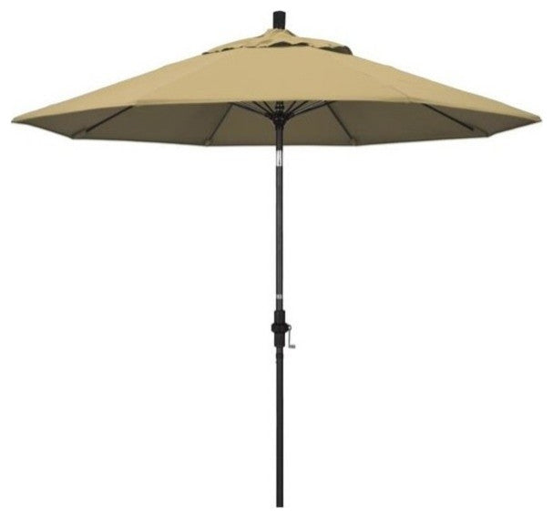 9' Matted Black Collar Tilt Lift Fiberglass Rib Aluminum Umbrella, Olefin, Champagne