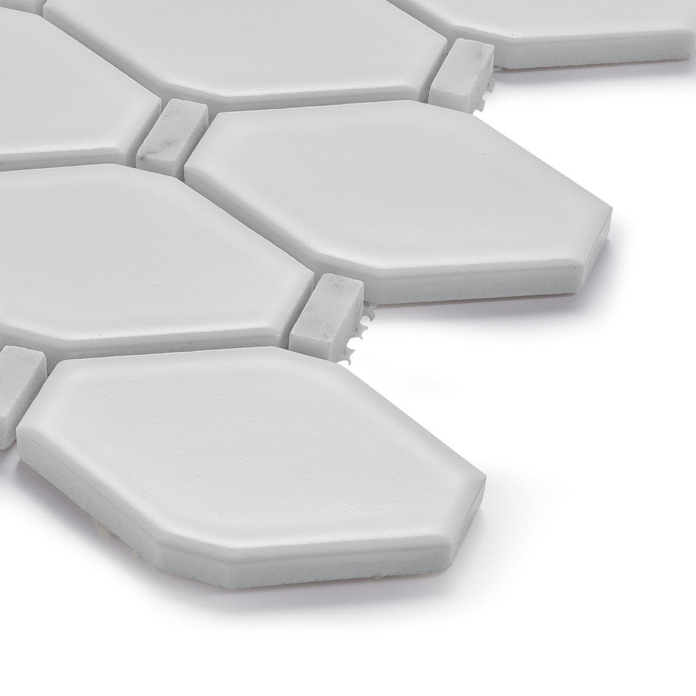 Badajoz 11.5x10.94, Honeycomb Glass Mosaic Tile, White, Sample