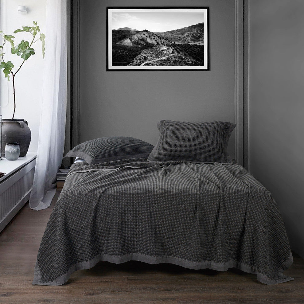 Stonewashed Cotton Waffle Weave Coverlet, 1 Piece, Slate, Full/Queen