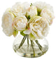 Nearly Natural Peony Artificial Arrangement in Vase White