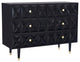 Linon Alick Wood Geo Texture 6 Drawer Dresser Gold Hardware in Glossy Black