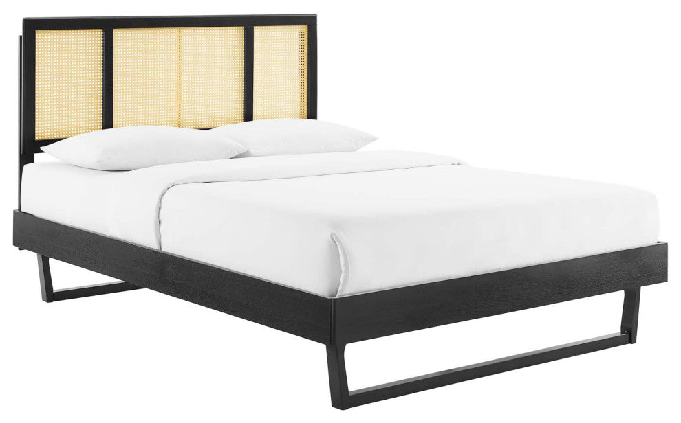Kelsea Cane and Wood Full Platform Bed With Angular Legs MOD-6695-BLK