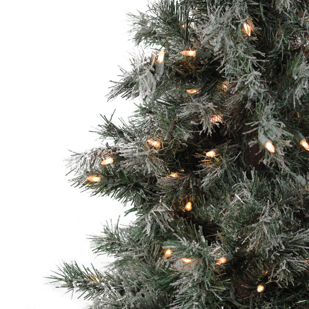 Pre-Lit Frosted and Glittered Woodland Alpine Tree, Clear Lights, 5'x28"