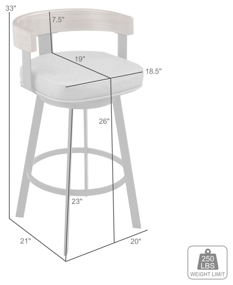 Idris Swivel Stool, Black/Walnut Finish & Gray Faux Leather, Counter, 26"