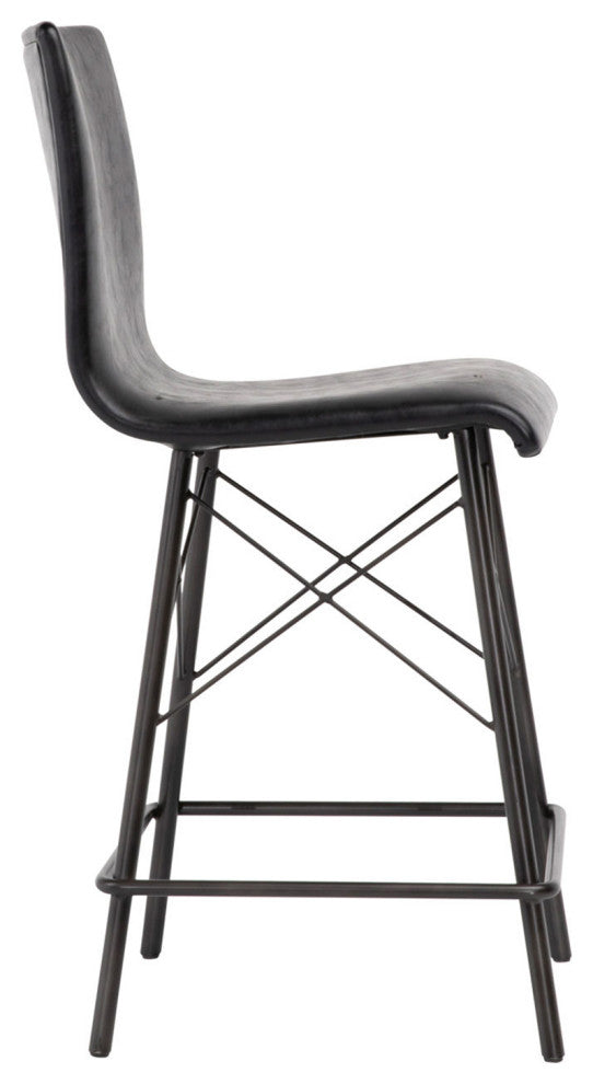 Black Leather & Iron Counter Stool