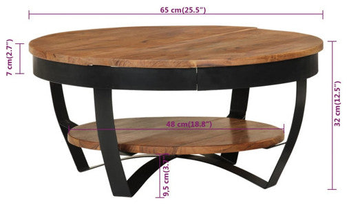 vidaXL Accent Table With Shelf, Solid Acacia Wood, 25.6"x12.6"